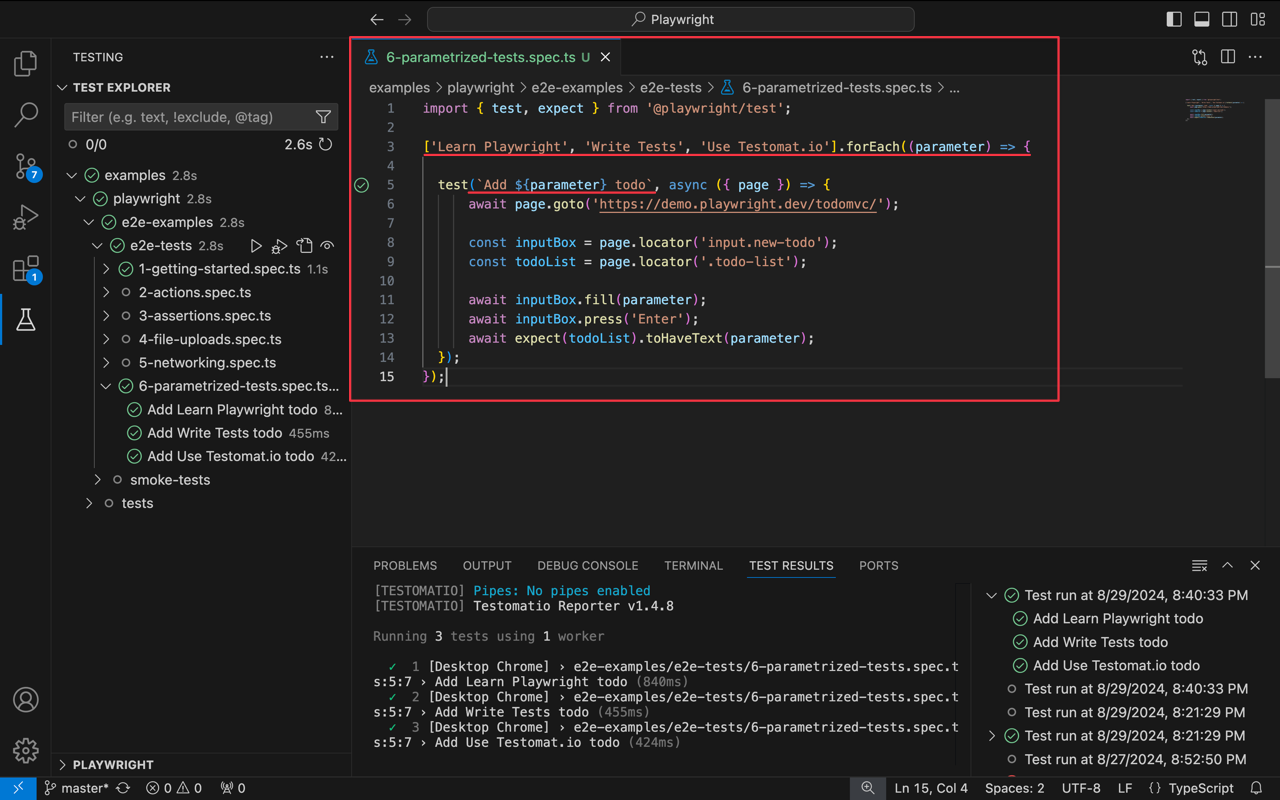 Parameterised Tests in Code