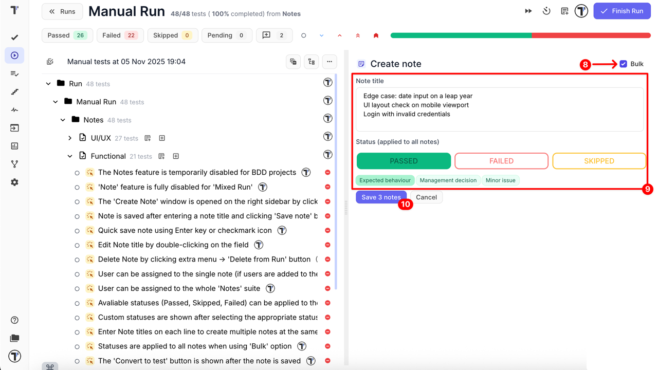 Create bulk notes