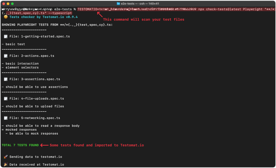 Testomat.io - Execute command in terminal, automated tests found and sent